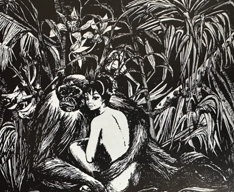 Sculpture surréaliste représentant un objet du rêve ou de l'inconscient, avec des formes organiques et des éléments contrastants pour évoquer le mystère